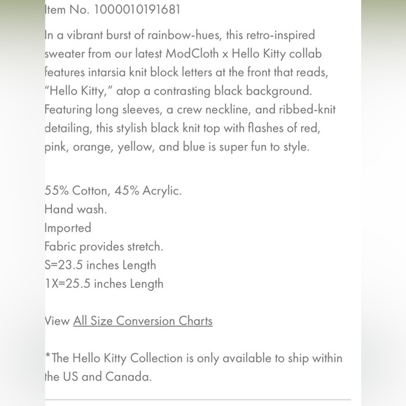 Modcloth x Hello Kitty Oh So Supercute black sweater vibrant rainbow retro style - Picture 16 of 16